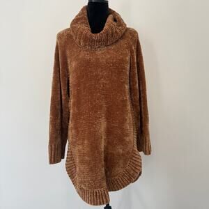 Anthropologie Moth Belinda Chenille Cowl Turtleneck Brown Sweater Tunic Size Sm